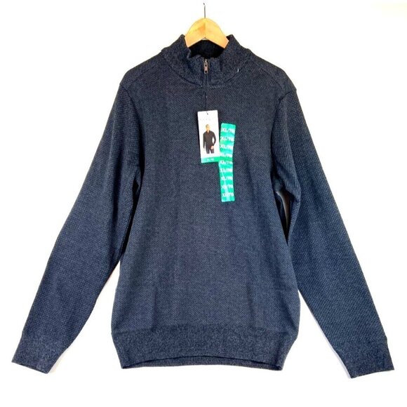 ROBERT GRAHAM Long Sleeve Quarter Zip Neck Shirt Sweater In Dark Grey - Picture 2 of 14